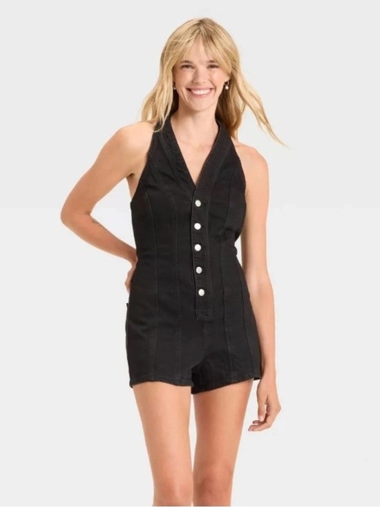 Universal Thread Pants - Universal Thread Black Halter Denim Romper